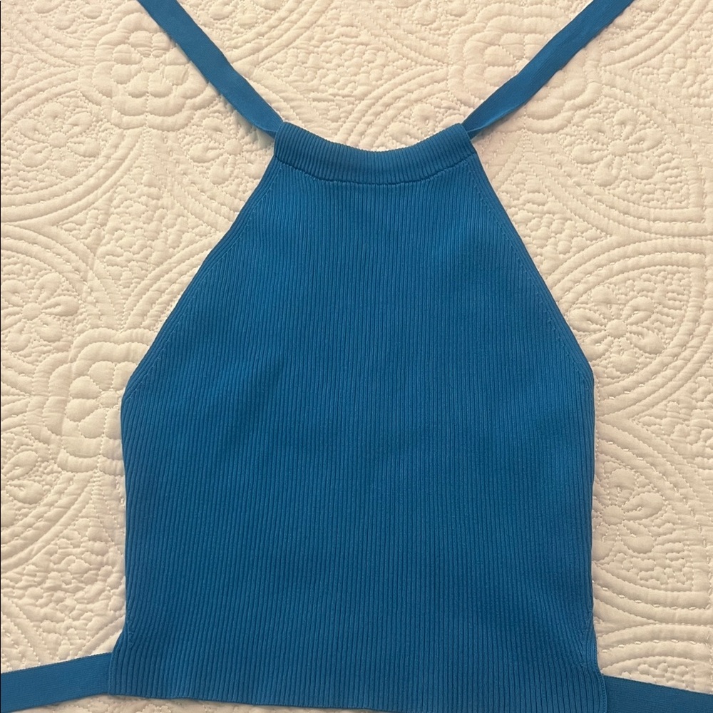 Zara Vibrant Blue Ribbed Open Back Tank Top